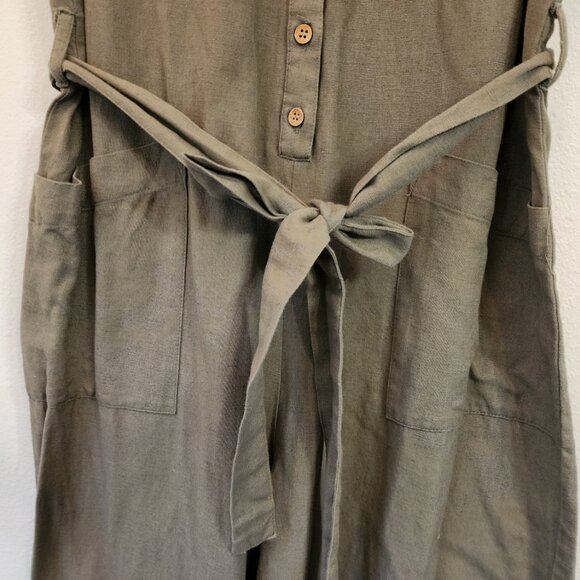 The Shanty corporation Cotton Flax Utility Slvless Jumpsuit Green Women S Chic - Picture 5 of 16